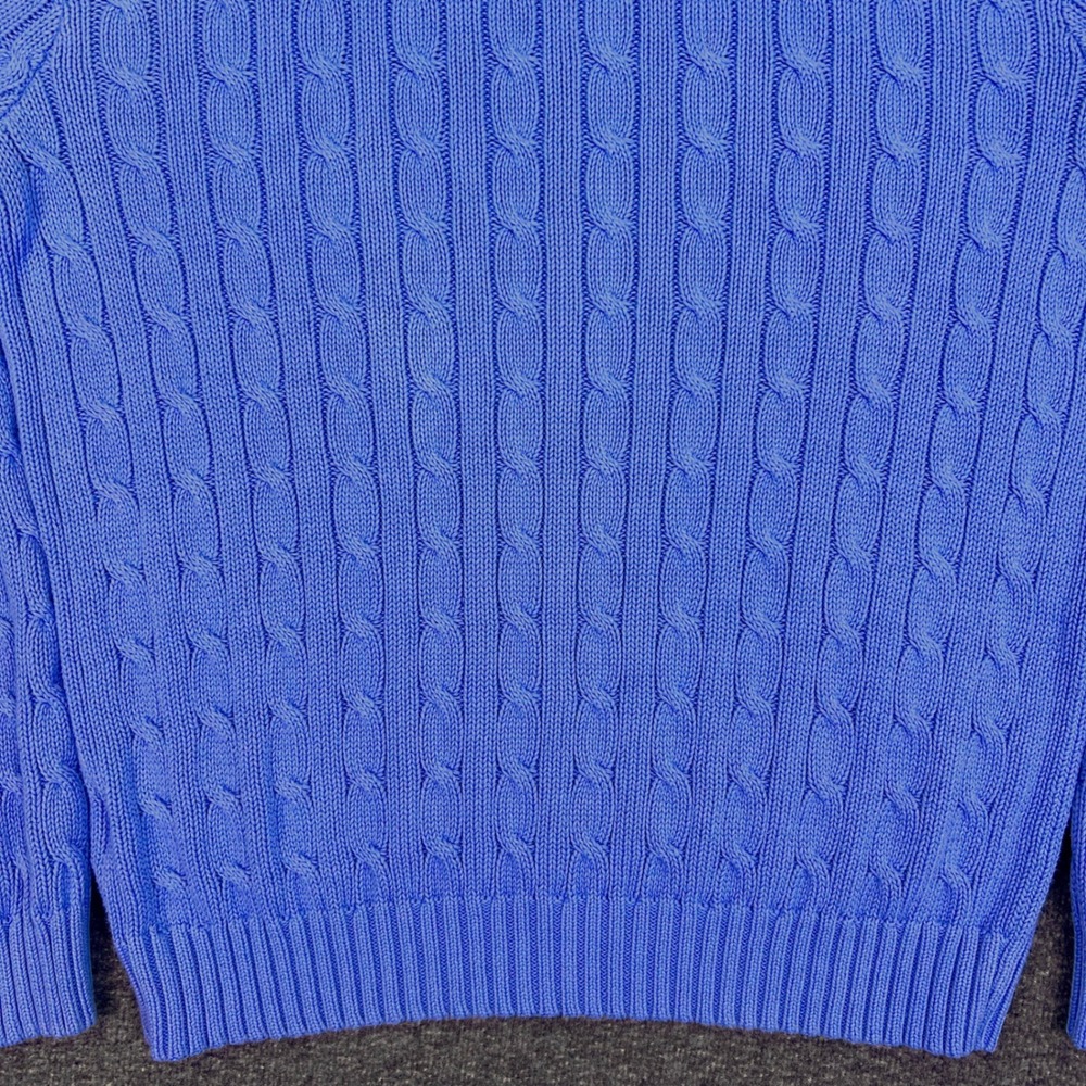 Polo Ralph Lauren V-Neck Sweater Mens XL Blue Cable Knit Casual Cotton Pony Logo - Picture 12 of 15